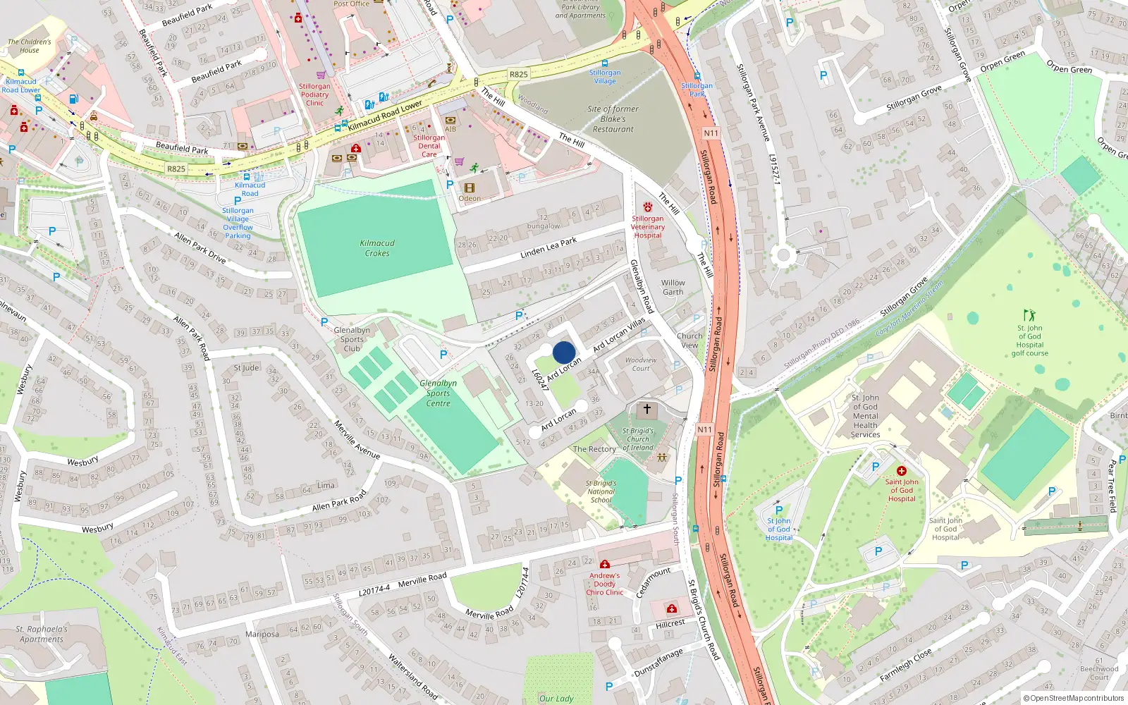 Overhead map showing the location of 3 Árd Lorcain Terrace, Stillorgan, Dublin