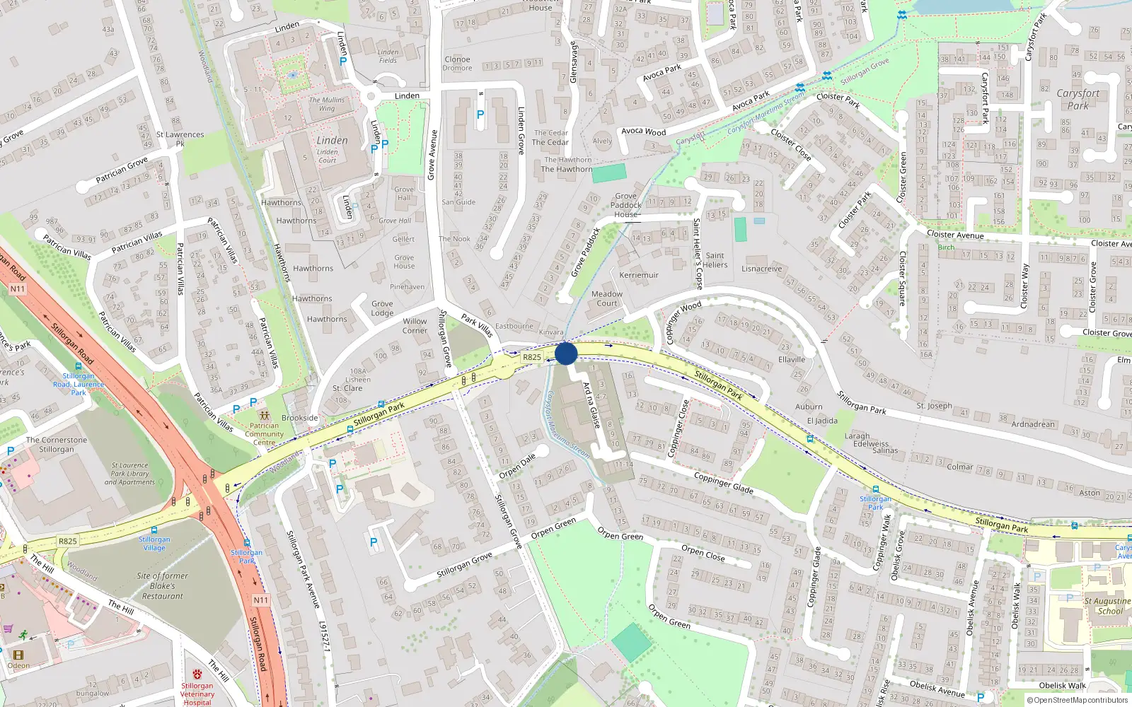 Overhead map showing the location of 3 Ard na Glaise, Stillorgan