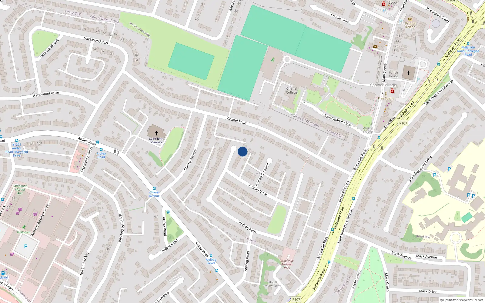 Overhead map showing the location of 3 Ardbeg Park, Artane, Dublin 5