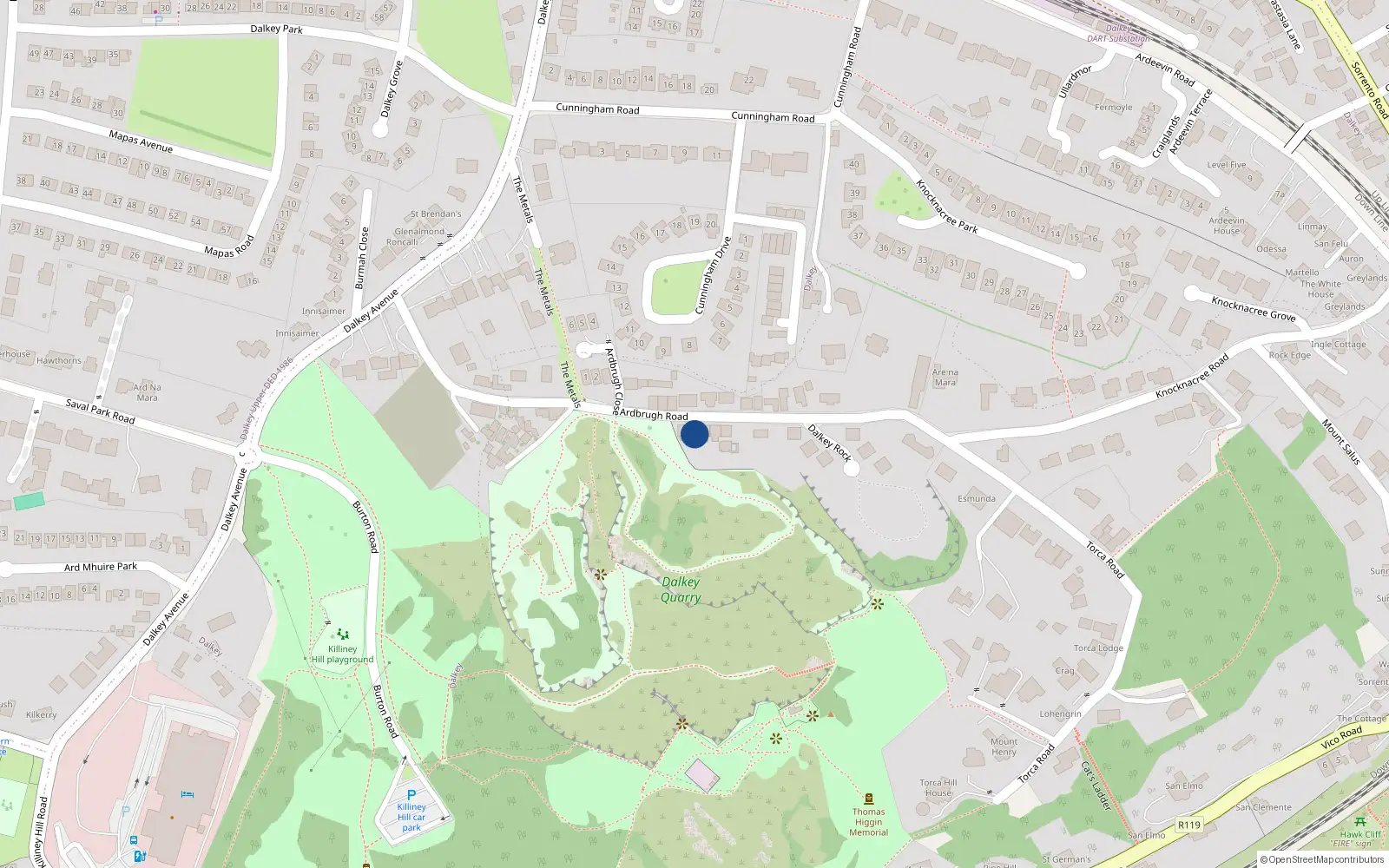 Overhead map showing the location of 3 Ardbrugh Road, Dalkey