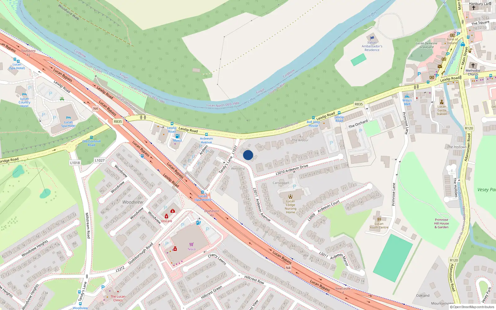 Overhead map showing the location of 3 Ardeevin Avenue, Lucan