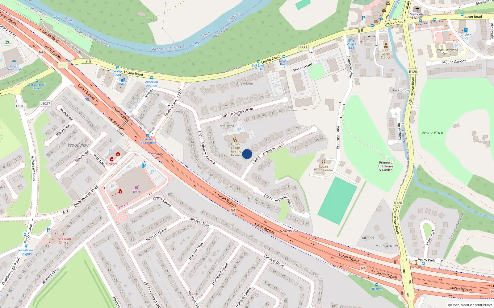 Overhead map showing the location of 3 Ardeevin Court, Lucan, Dublin