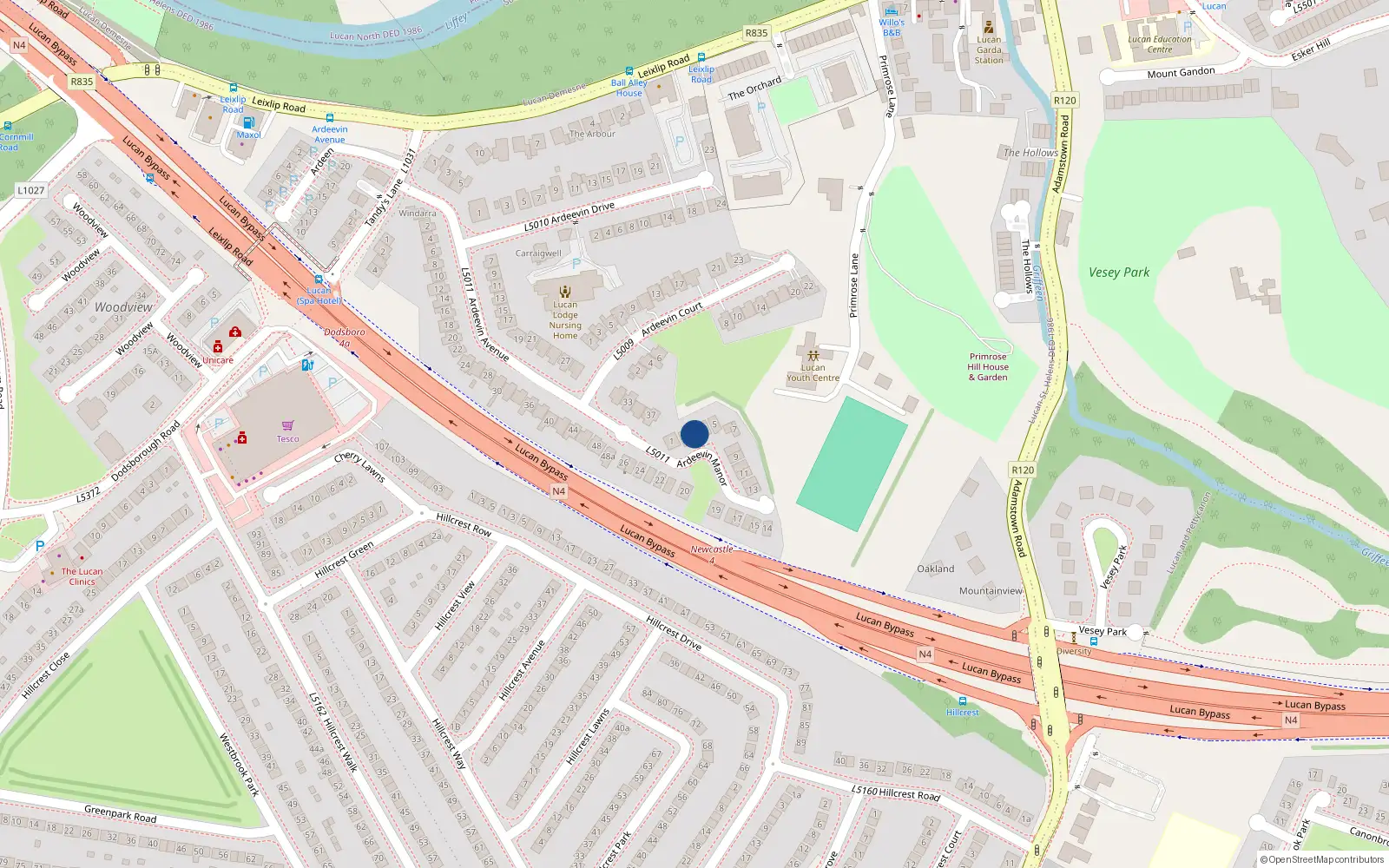 Overhead map showing the location of 3 Ardeevin Manor, Lucan