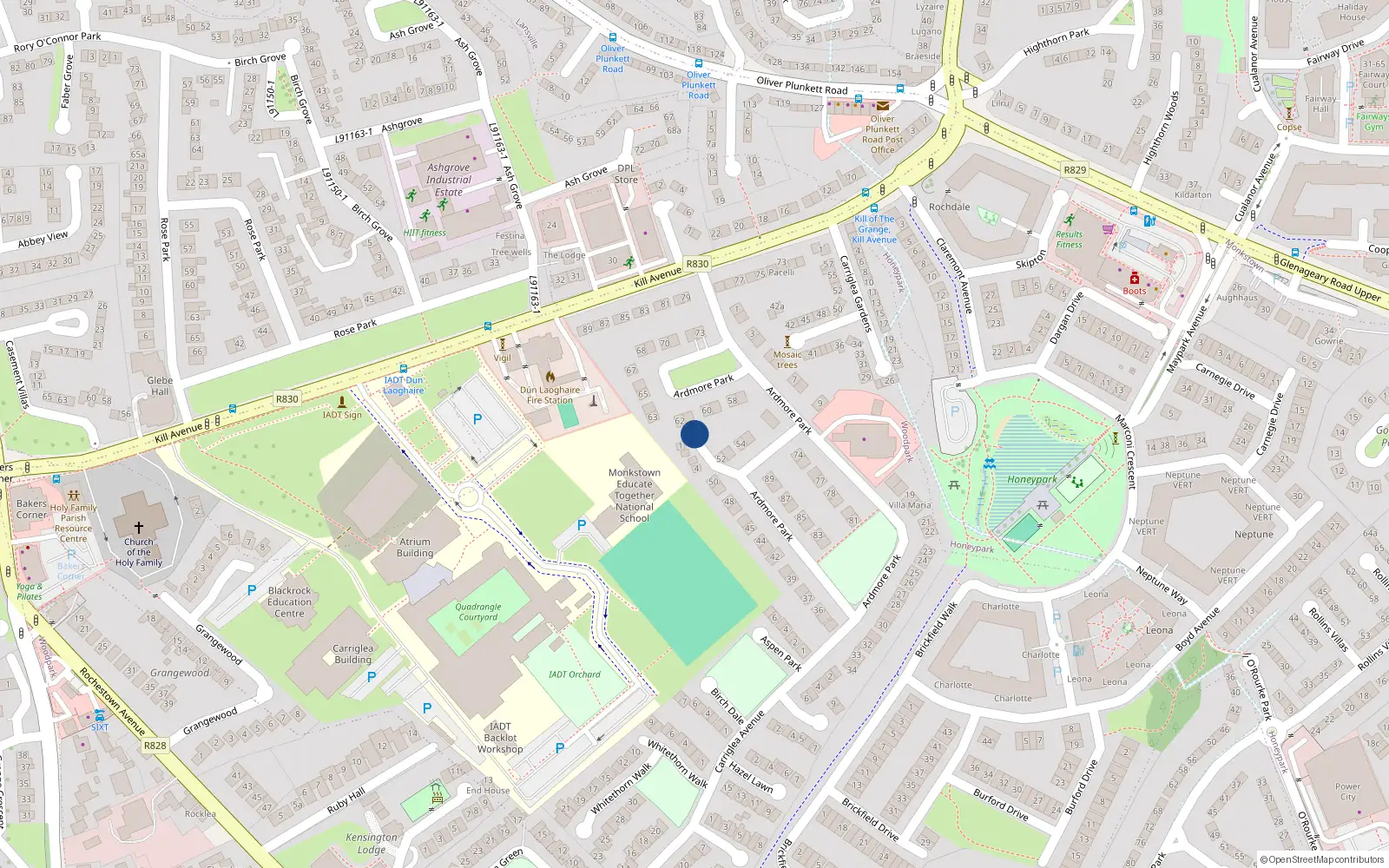 Overhead map showing the location of 3 Ardmore Green, Dun Laoghaire