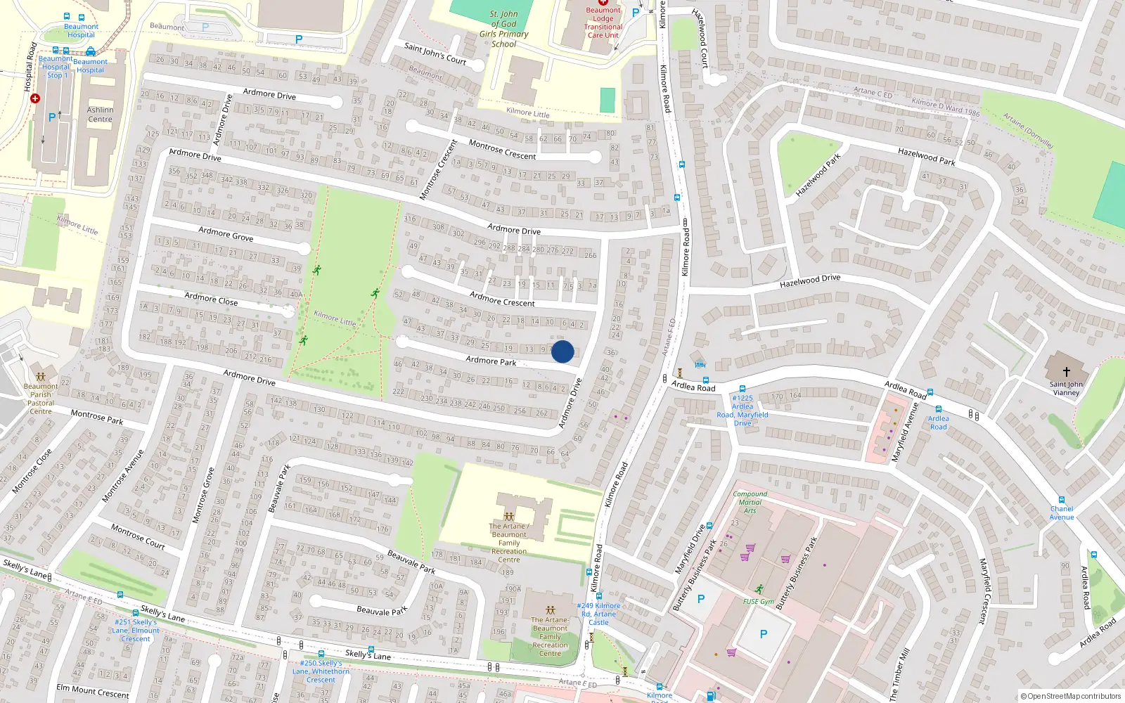 Overhead map showing the location of 3 Ardmore Park, Artane, Dublin 5