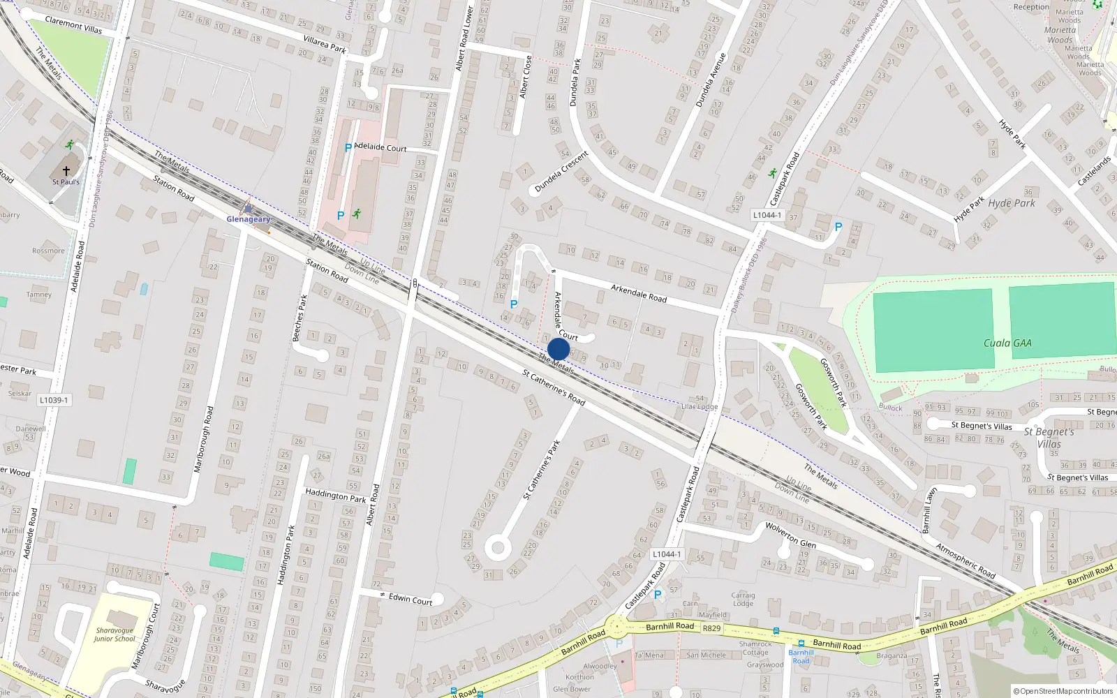 Overhead map showing the location of 3 Arkendale Court, Glenageary