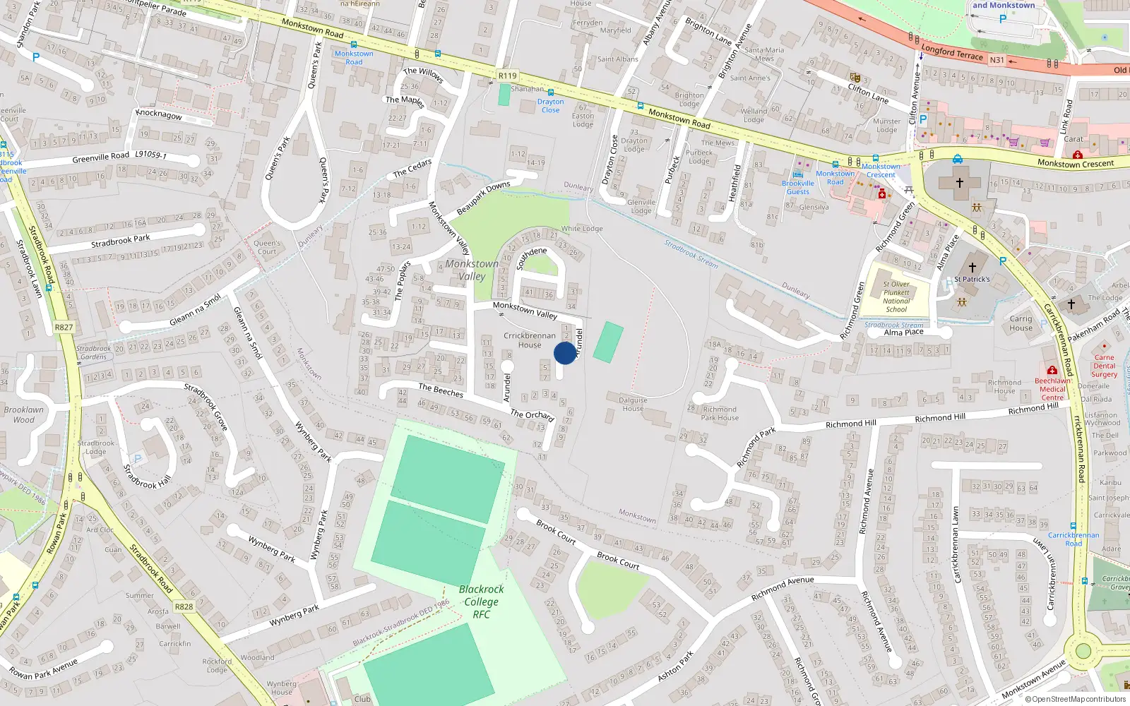 Overhead map showing the location of 3 Arundel, Monkstown Valley, Monkstown