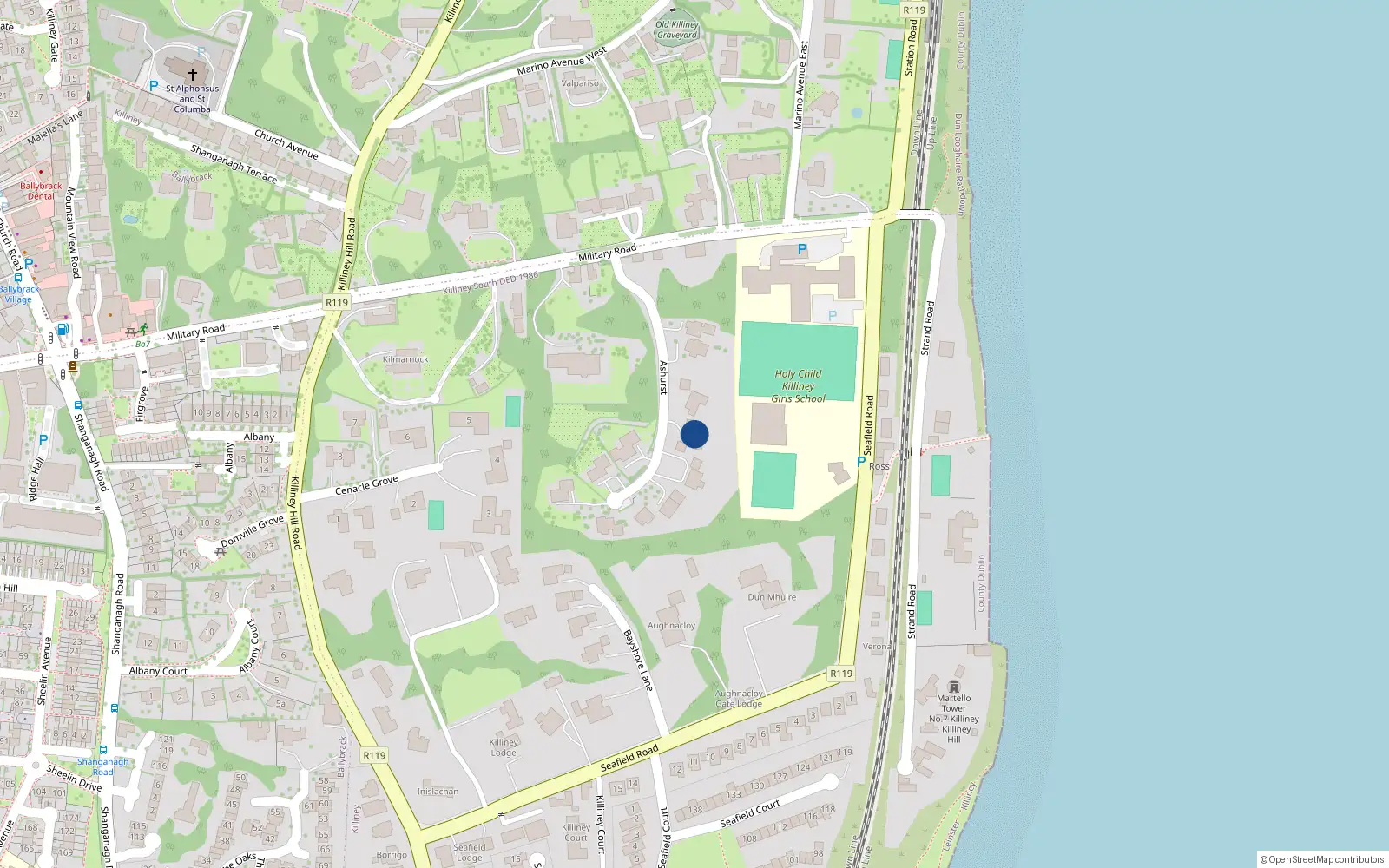 Overhead map showing the location of 3 Ashurst, Killiney