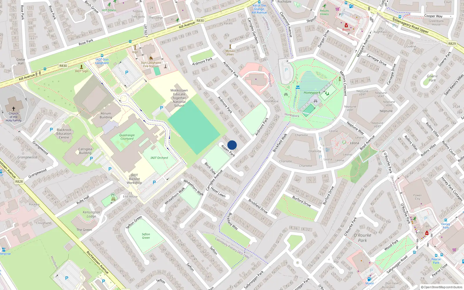 Overhead map showing the location of 3 Aspen Park, Carriglea Downs, Dun Laoghaire