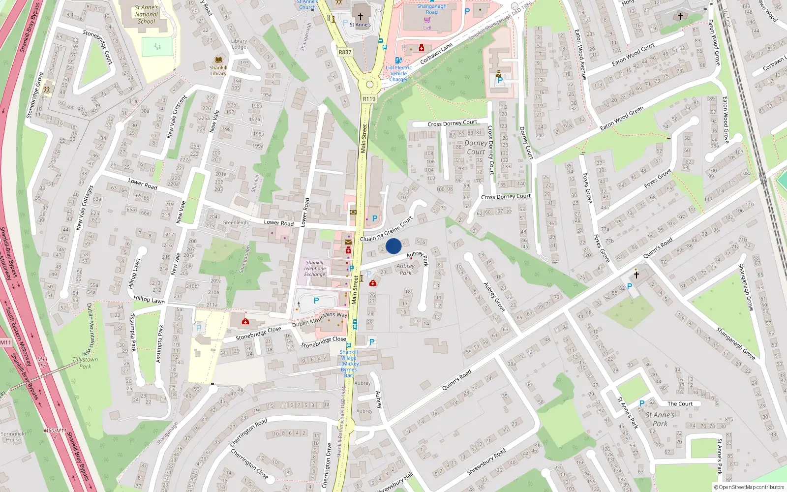 Overhead map showing the location of 3 Aubrey Park, Dublin 18