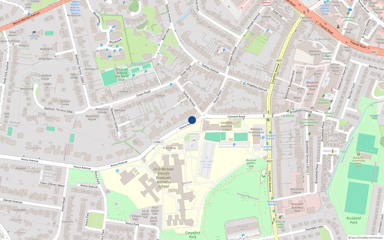Overhead map showing the location of 3 Avoca Avenue, Dublin