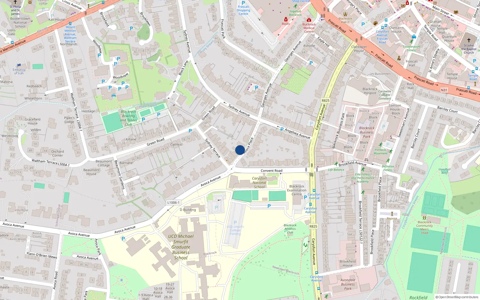 Overhead map showing the location of 3 Avoca Place, Blackrock, Dublin