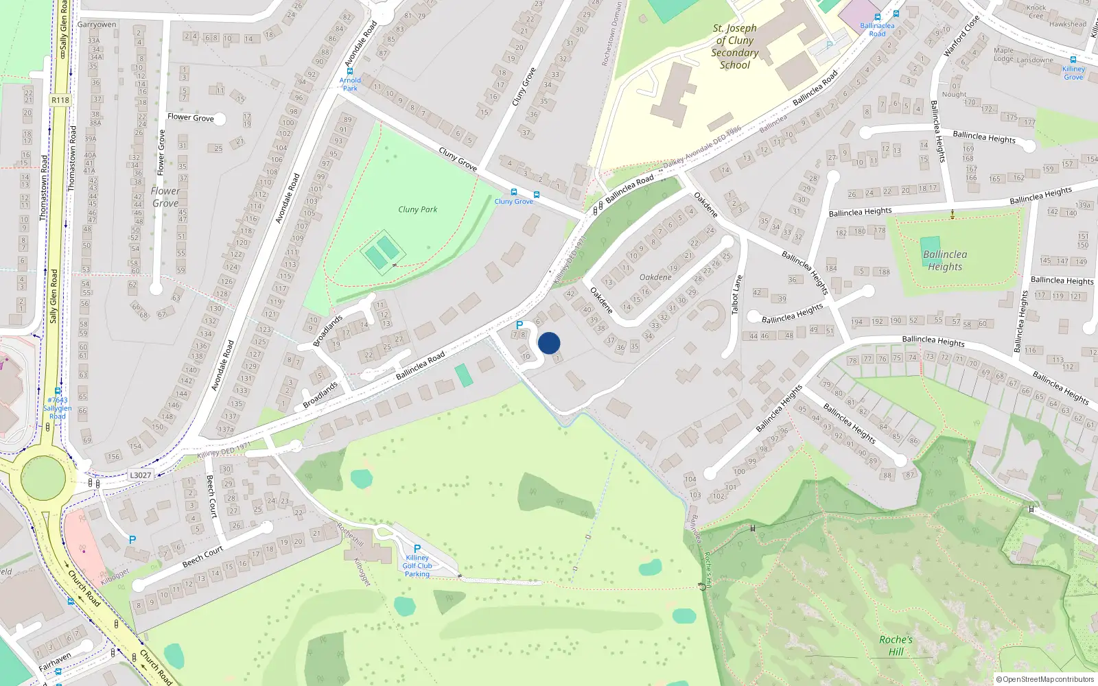 Overhead map showing the location of 3 Ballinclea Wood, Killiney