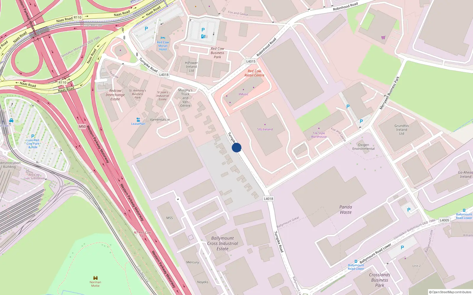 Overhead map showing the location of 3 Ballymount Cottages, Turnpike Road, Clondalkin