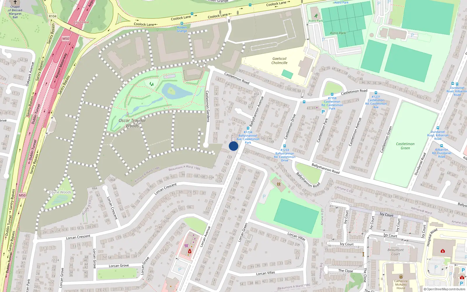 Overhead map showing the location of 3 Ballyshannon Avenue, Kilmore West, Coolock Dublin 5