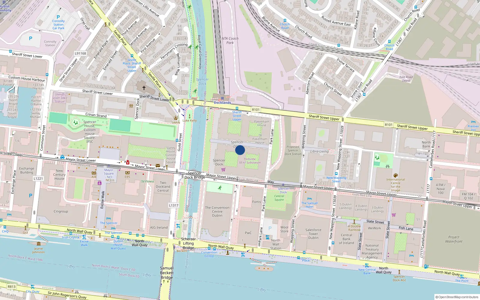 Overhead map showing the location of 3 Baltrasna House, Spencer Dock, Dublin 1