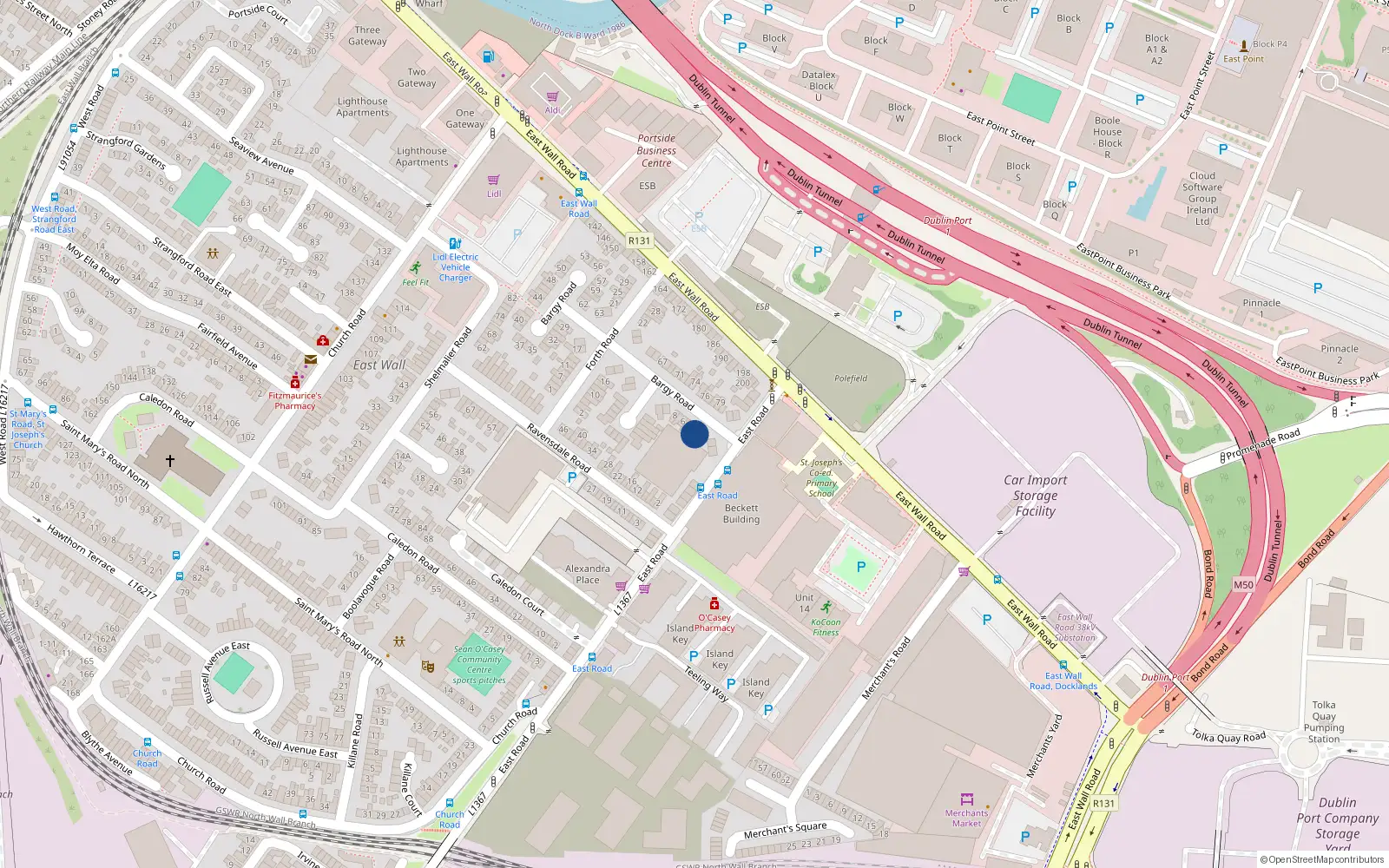Overhead map showing the location of 3 Bargy Road, East Wall, Dublin 3