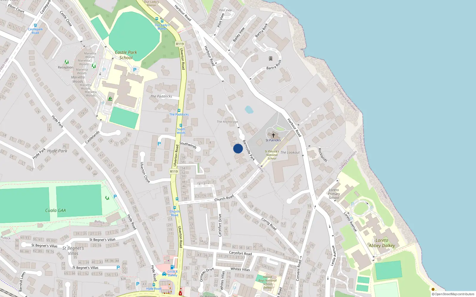 Overhead map showing the location of 3 Barnacoille Park, Dalkey