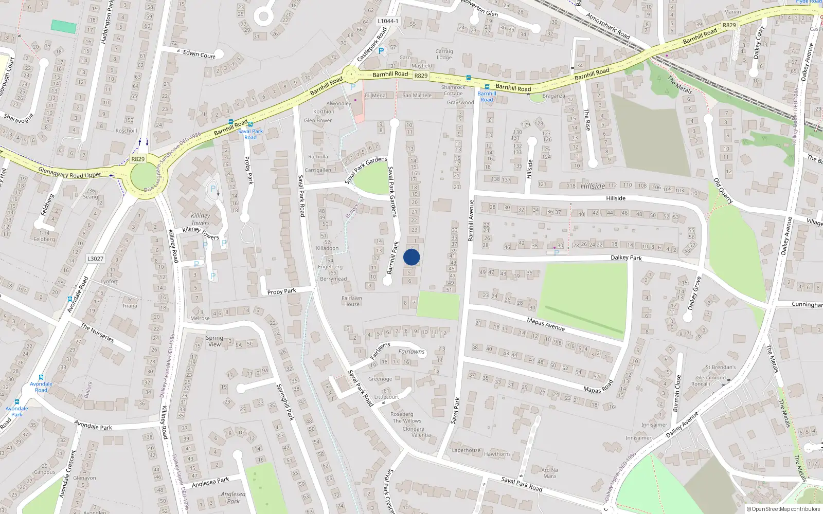 Overhead map showing the location of 3 Barnhill Park, Dalkey, Dublin