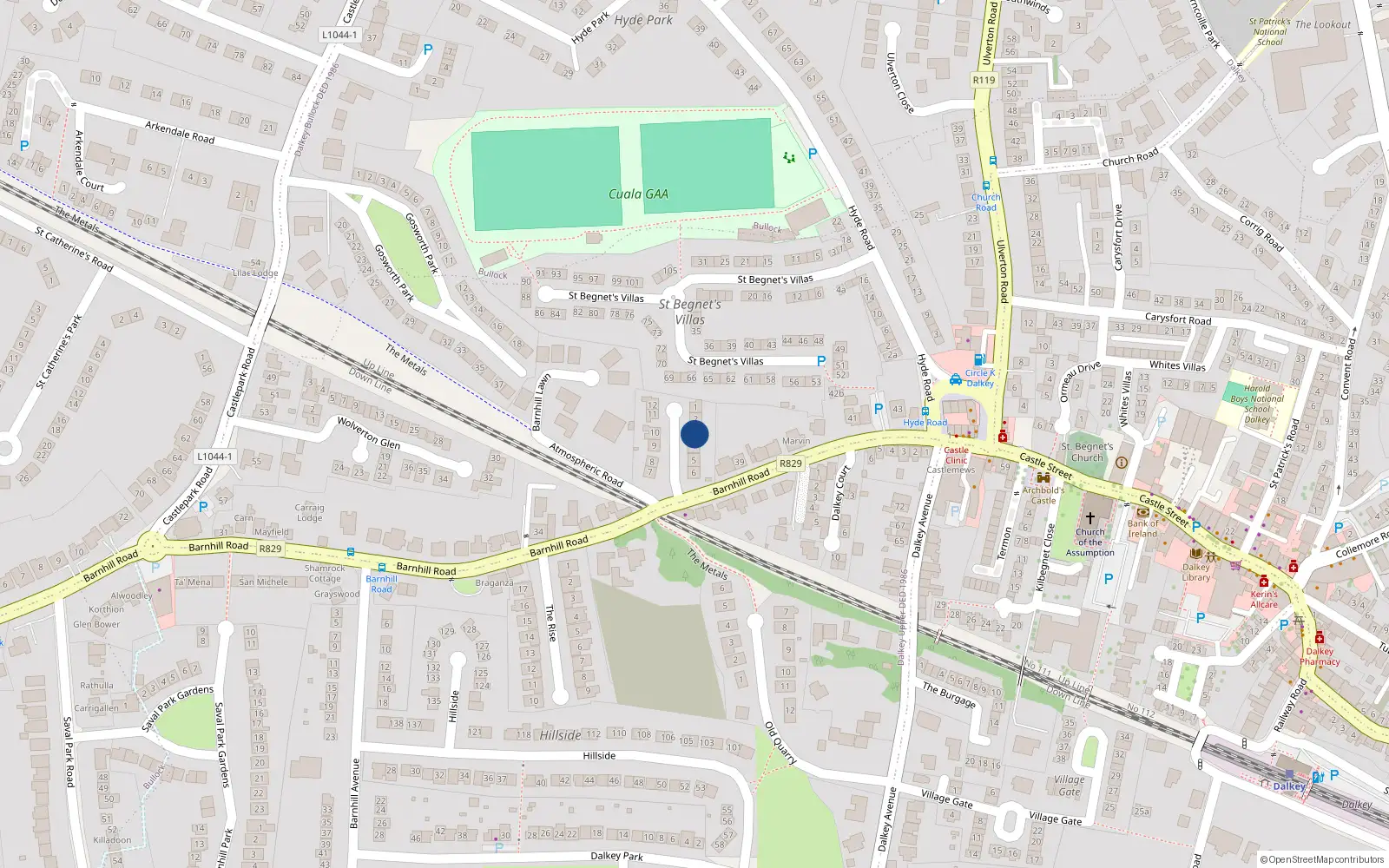 Overhead map showing the location of 3 Barnhill Grove, Dalkey