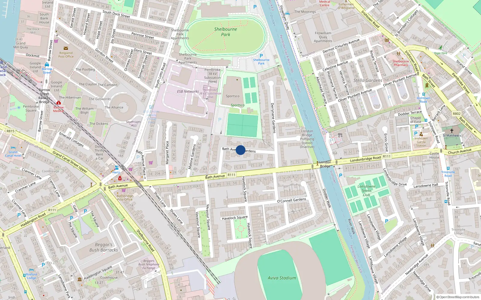 Overhead map showing the location of 3 Bath Avenue Gardens, Dublin 4