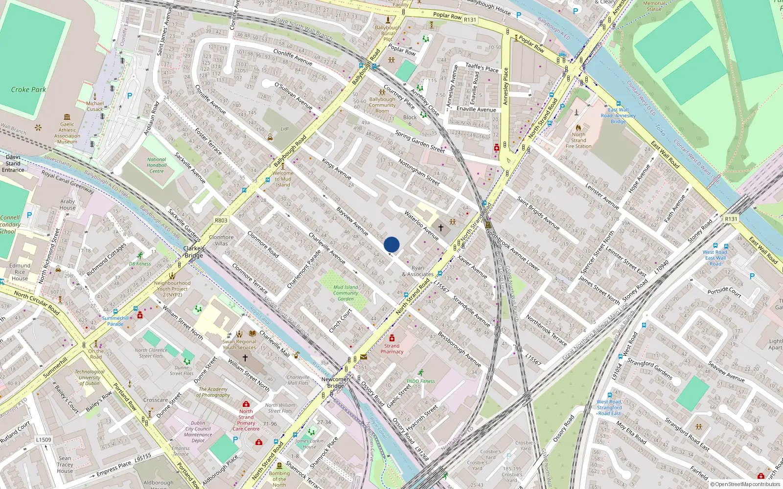 Overhead map showing the location of 3 Bayview Avenue, Dublin