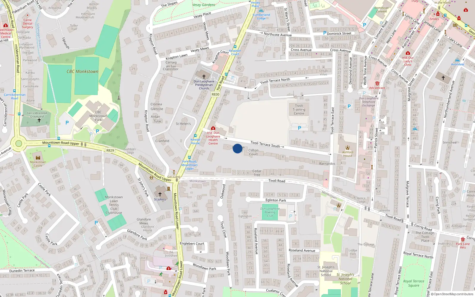 Overhead map showing the location of 3 Bayview Court, 2 Tivoli Terrace South, Dun Laoghaire