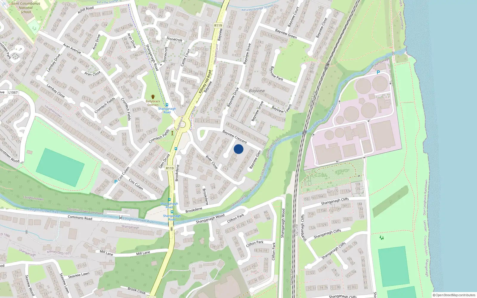 Overhead map showing the location of 3 Bayview Rise, Killiney