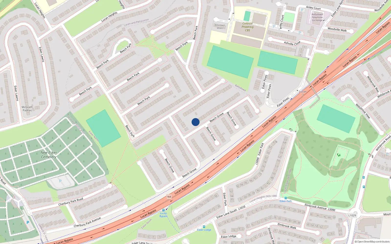 Overhead map showing the location of 3 Beech Grove, Lucan, Dublin