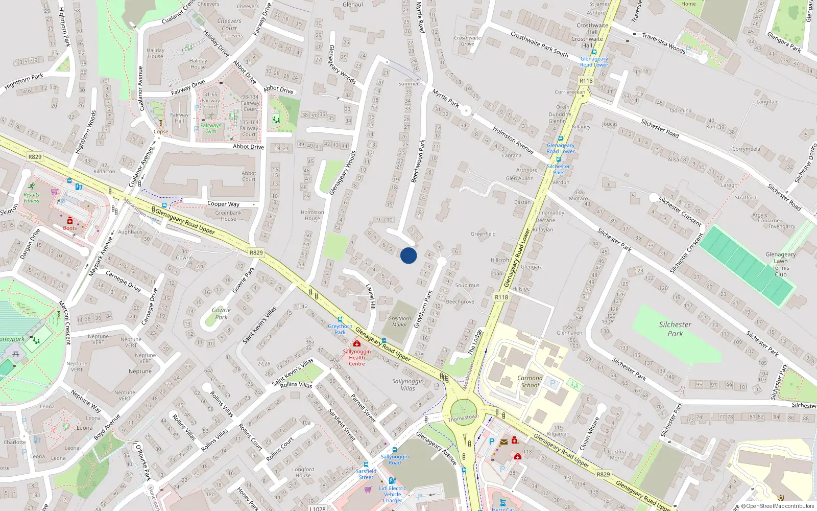 Overhead map showing the location of 3 Beechwood Grove, Dublin