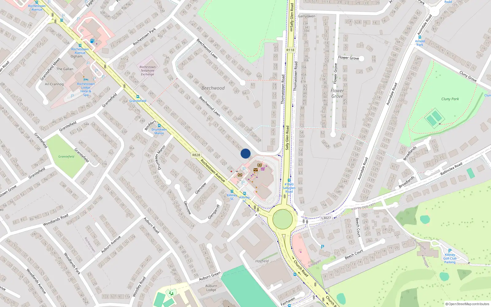 Overhead map showing the location of 3 Beechwood Lawn, Dun Laoghaire, Dublin