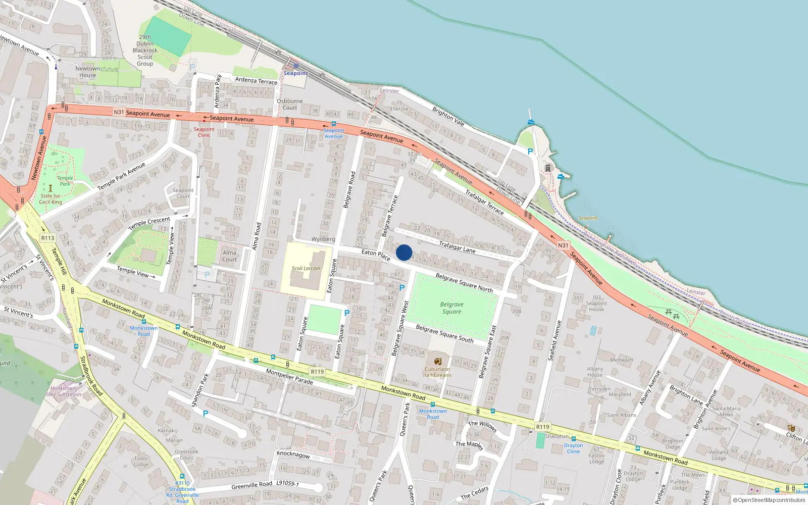 Overhead map showing the location of 3 Belgrave Terrace, Blackrock