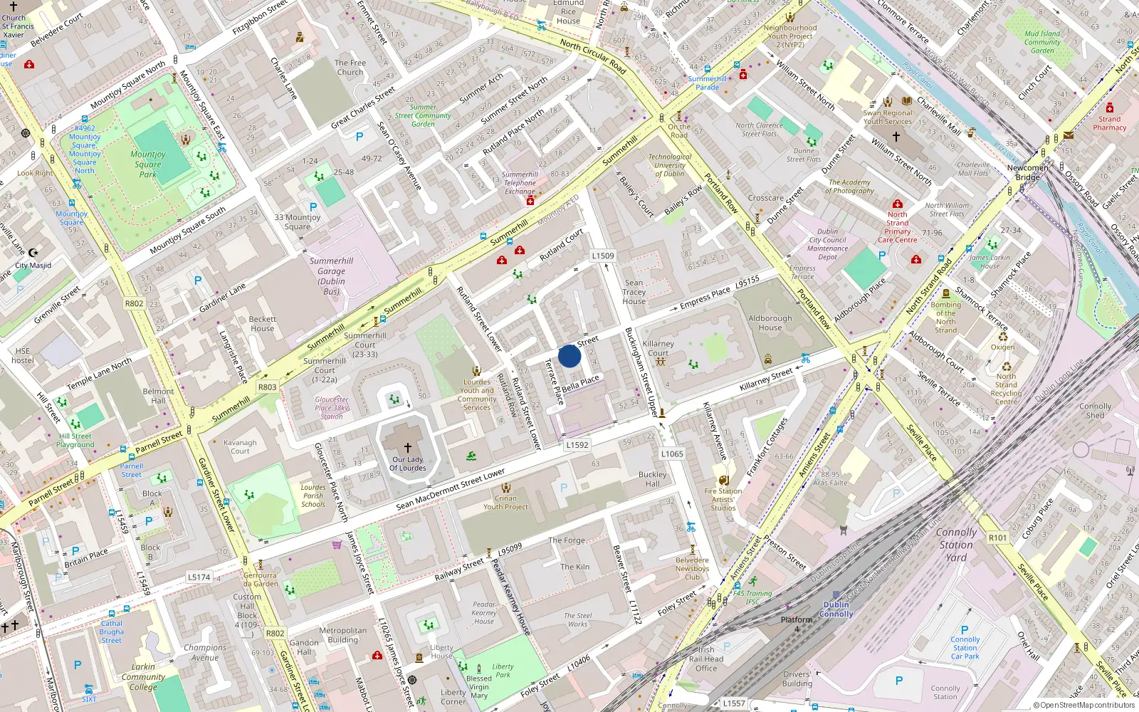 Overhead map showing the location of 3 Bella Street, Dublin 1