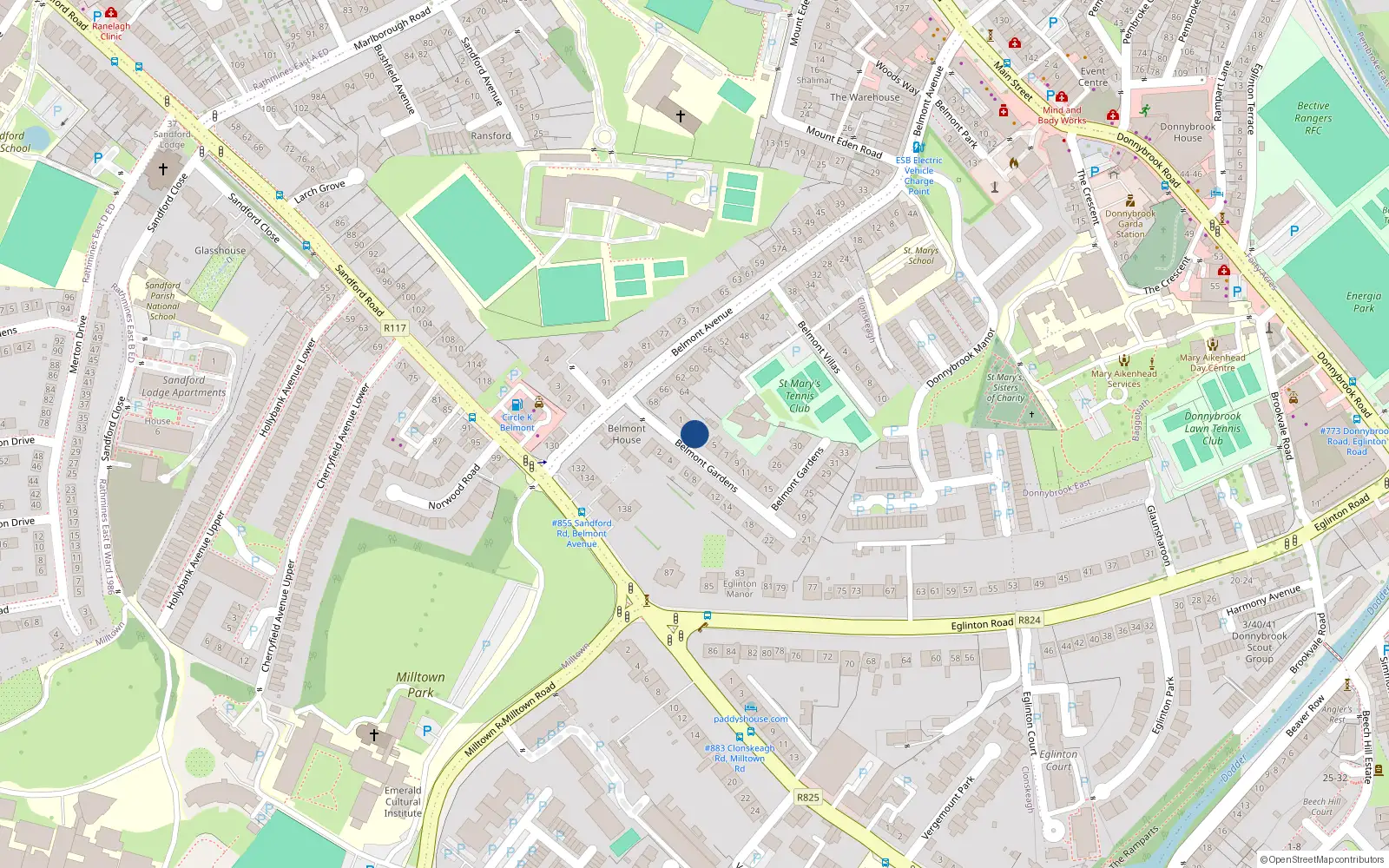 Overhead map showing the location of 3 Belmont Gardens, Donnybrook