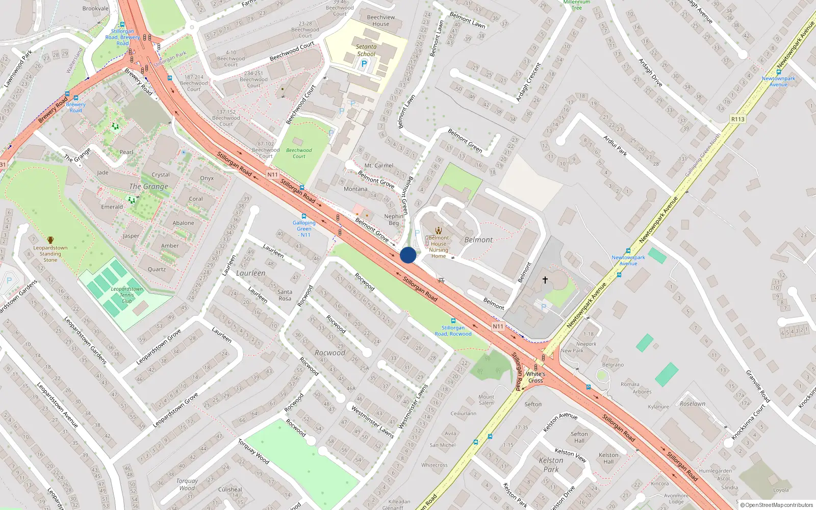 Overhead map showing the location of 3 Belmont Grove, Galloping Green North