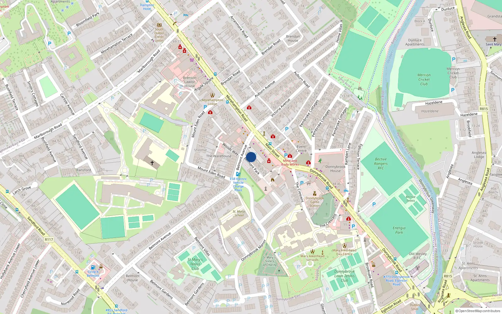Overhead map showing the location of 3 Belmont Park, Donnybrook