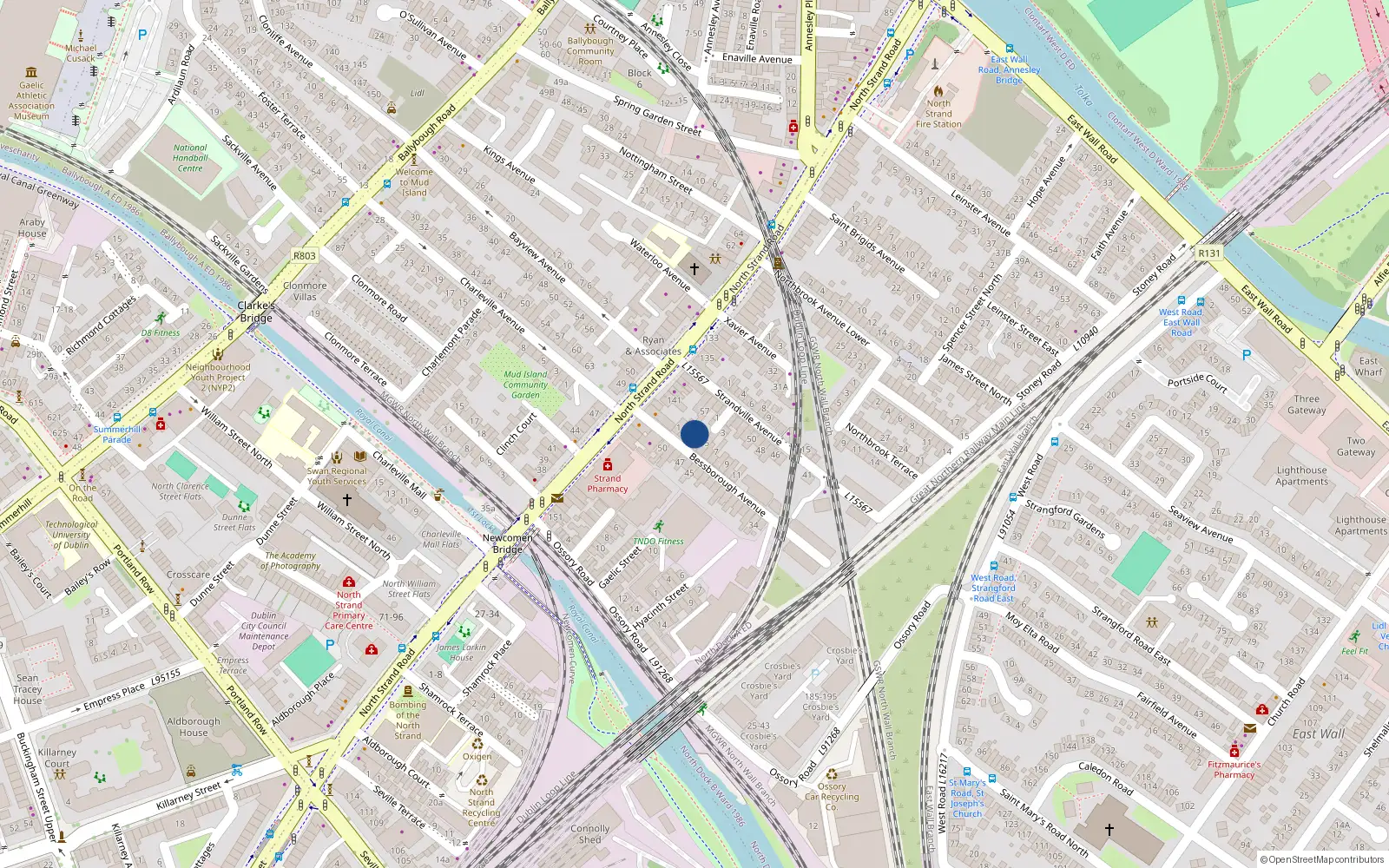 Overhead map showing the location of 3 Bessborough Avenue, Dublin 3