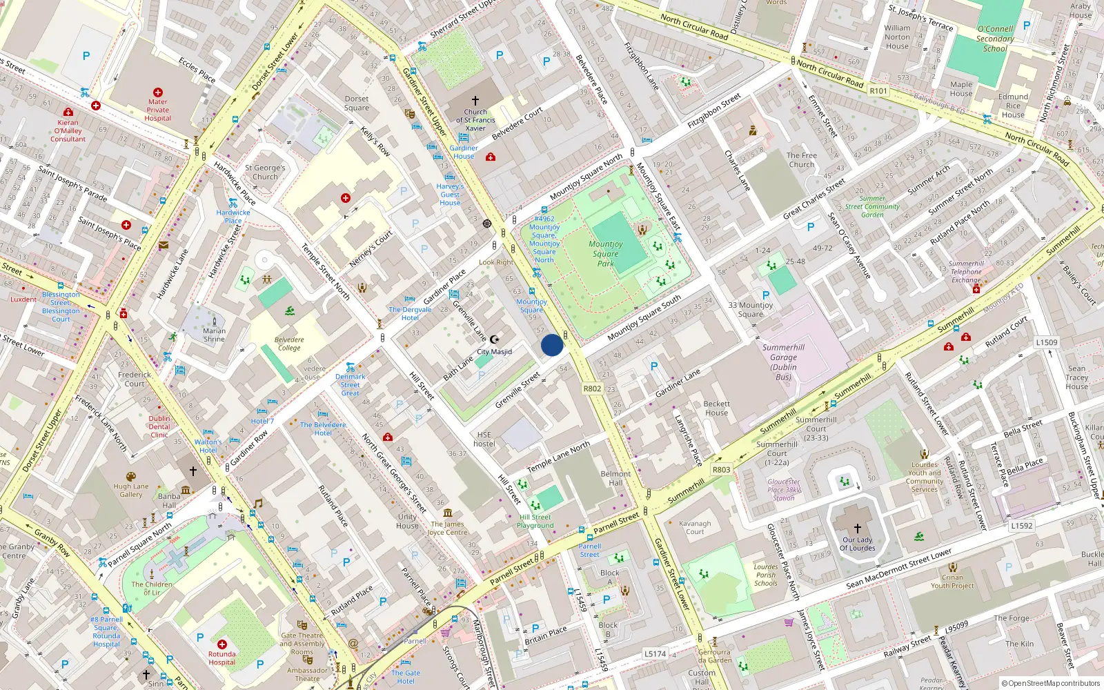 Overhead map showing the location of 3 Block 55, 55 Mountjoy Square South, Dublin 1