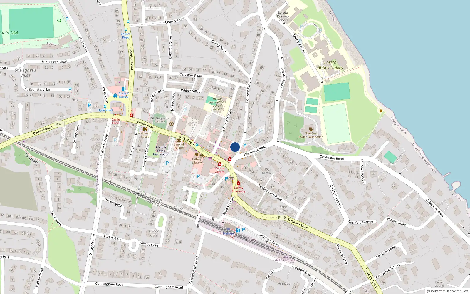 Overhead map showing the location of 3 Blue Court, Convent Road, Dalkey