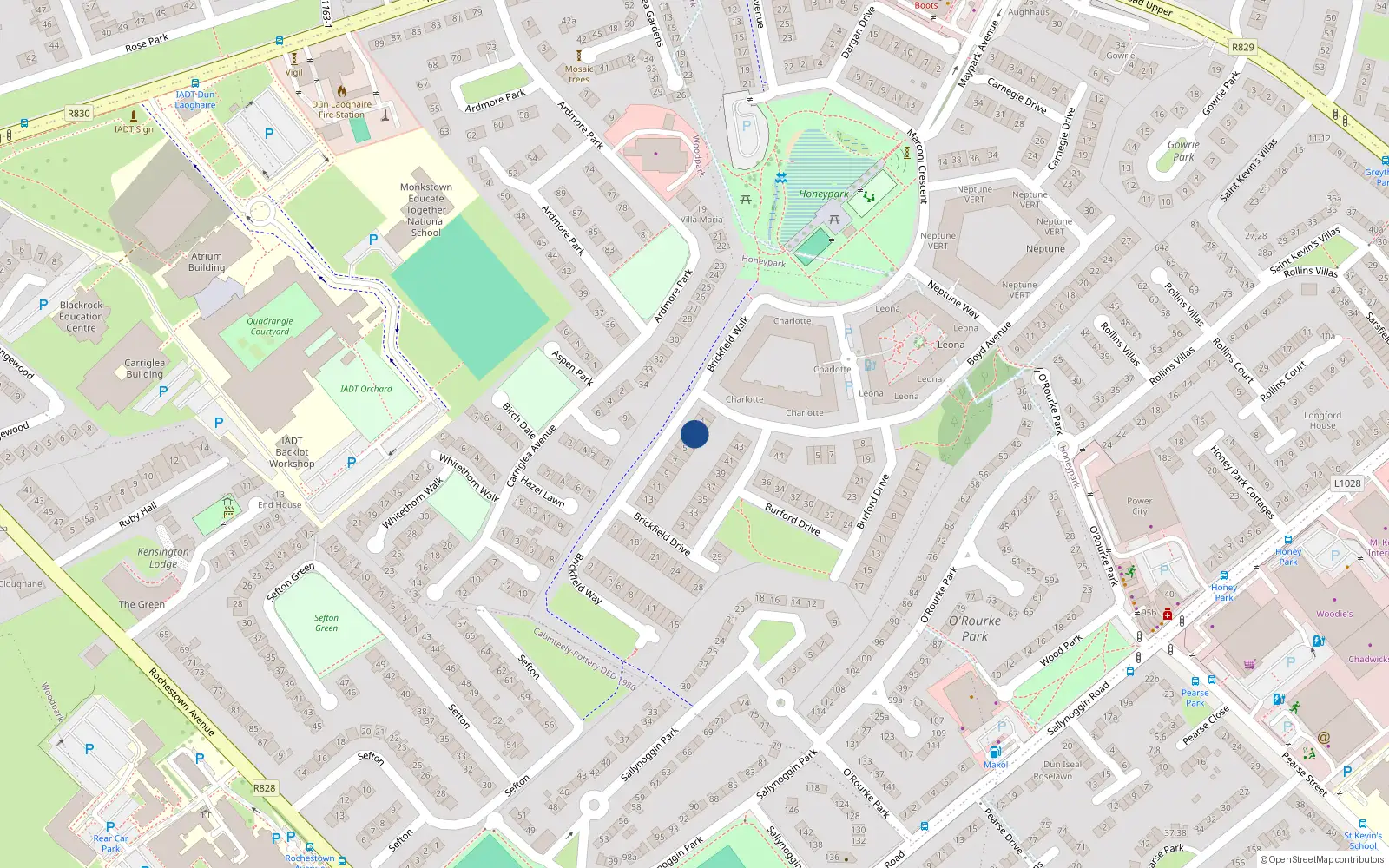 Overhead map showing the location of 3 Brickfield Drive, Dun Laoghaire