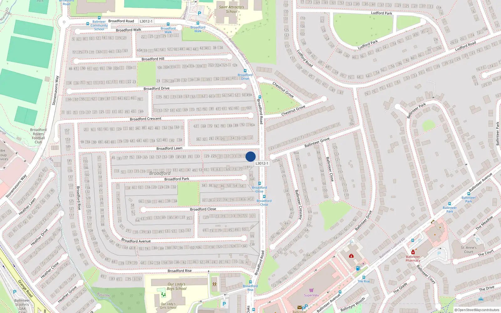 Overhead map showing the location of 3 Broadford Lawn, Dublin 16