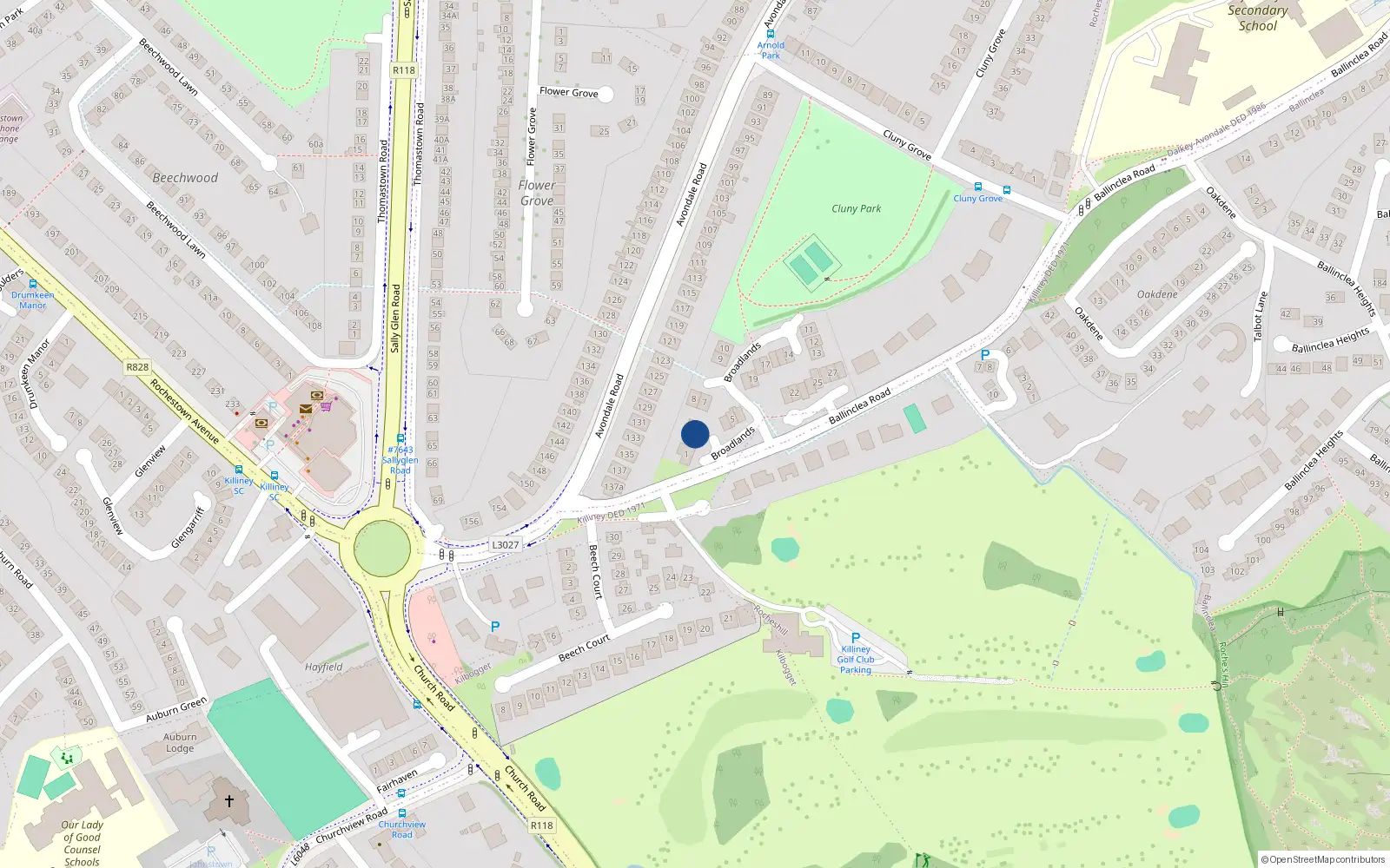 Overhead map showing the location of 3 Broadlands, Killiney