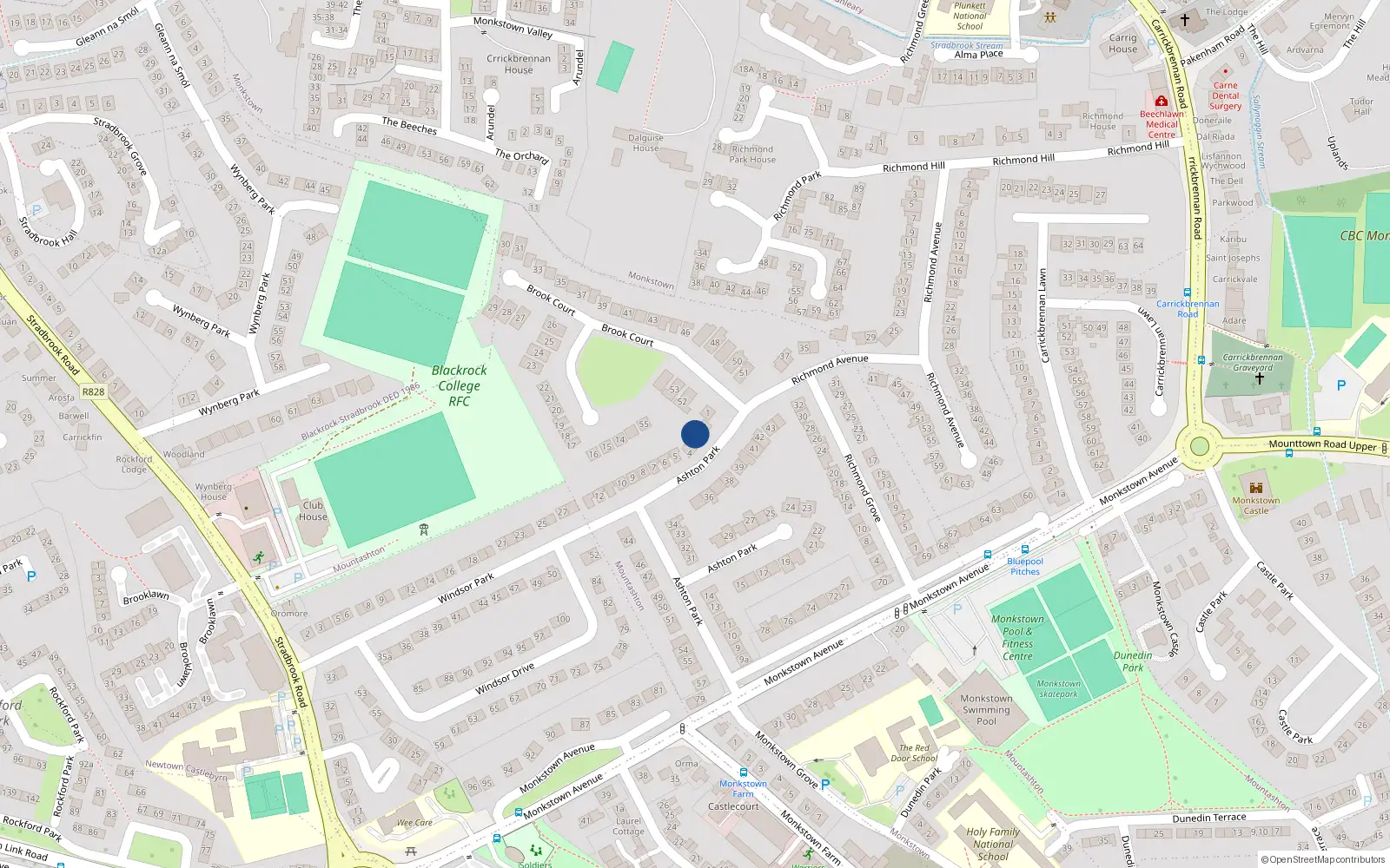 Overhead map showing the location of 3 Brook Court, Monkstown