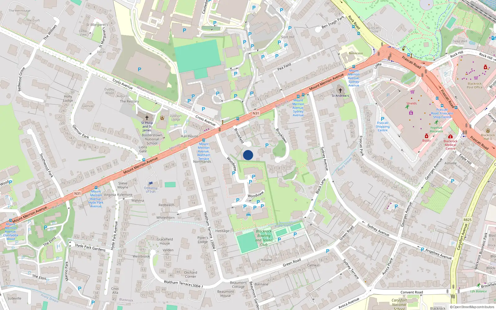 Overhead map showing the location of 3 Brookfield, Blackrock