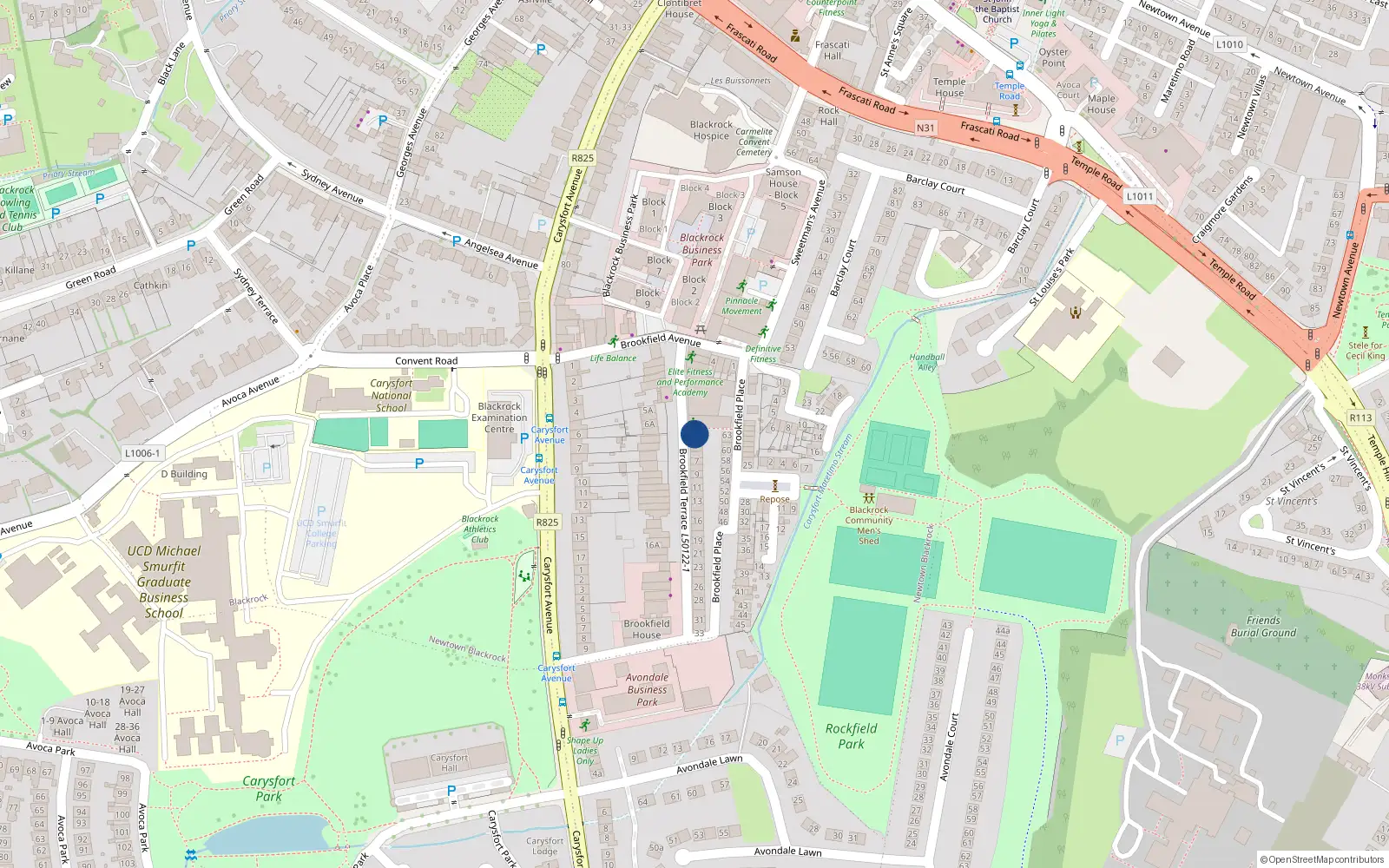 Overhead map showing the location of 3 Brookfield Terrace, Blackrock