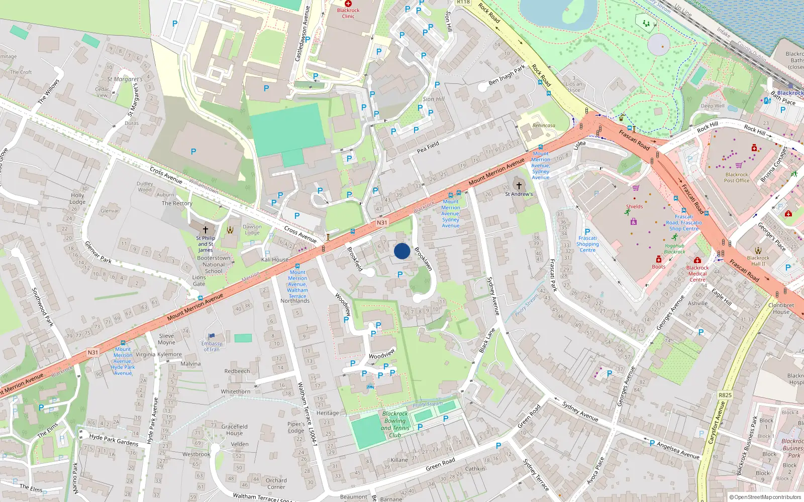 Overhead map showing the location of 3 Brooklawn, Blackrock