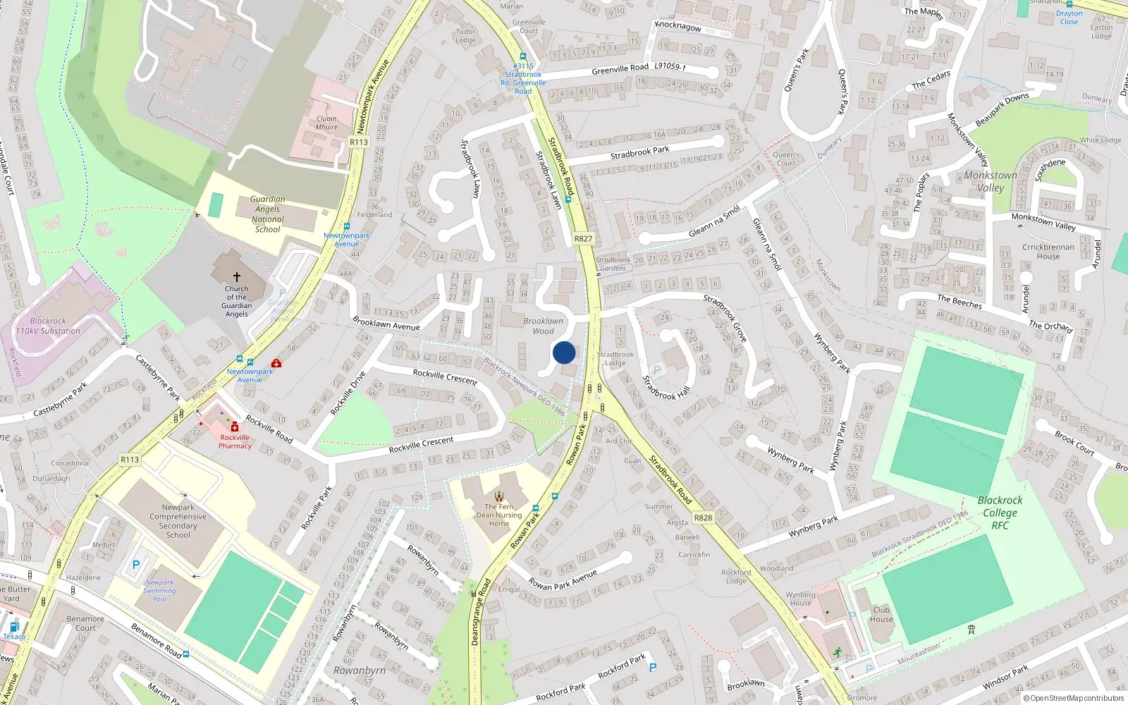 Overhead map showing the location of 3 Brooklawn Wood, Monkstown