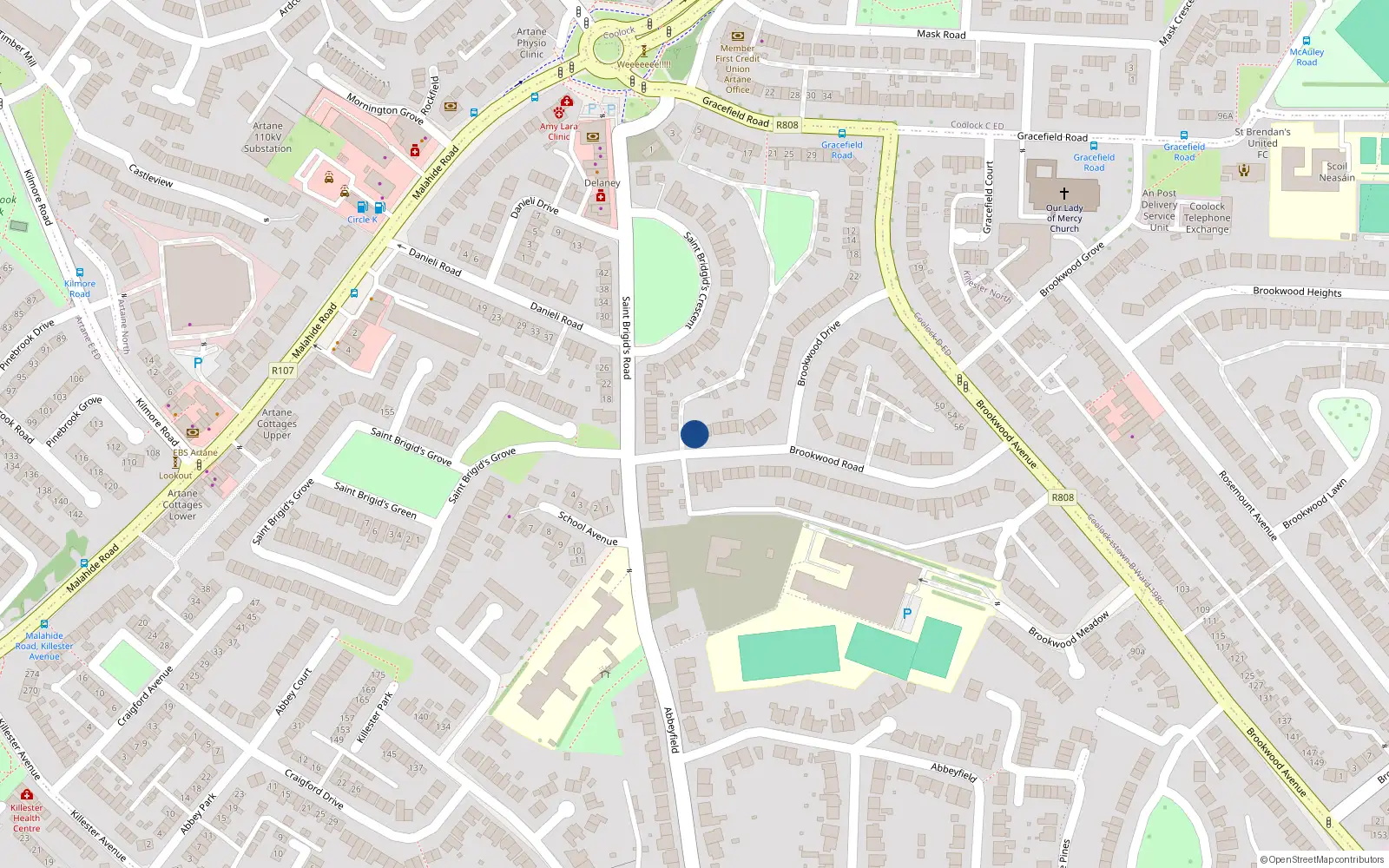Overhead map showing the location of 3 Brookwood Road, Artane, Dublin 5