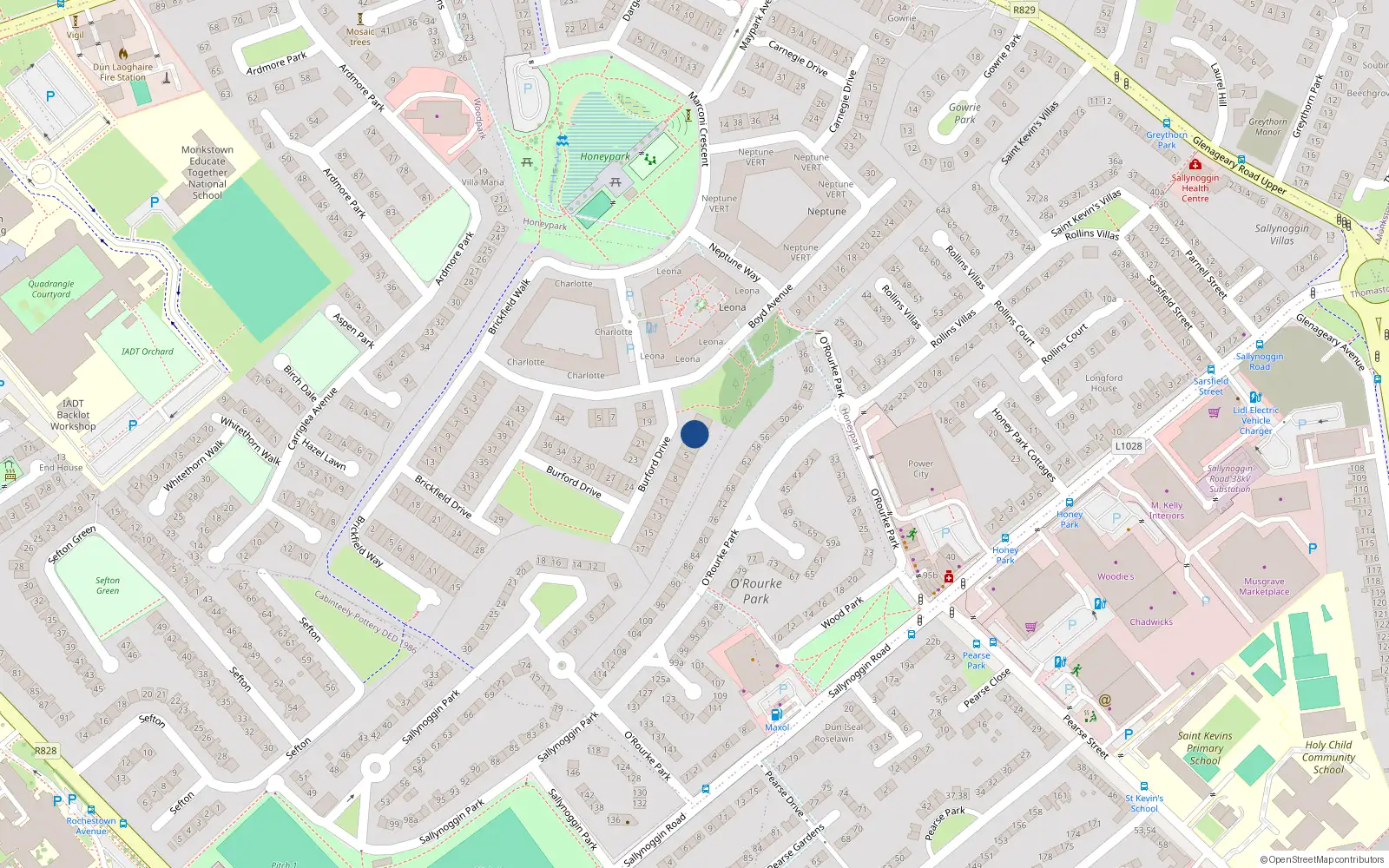 Overhead map showing the location of 3 Burford Drive, Dún Laoghaire