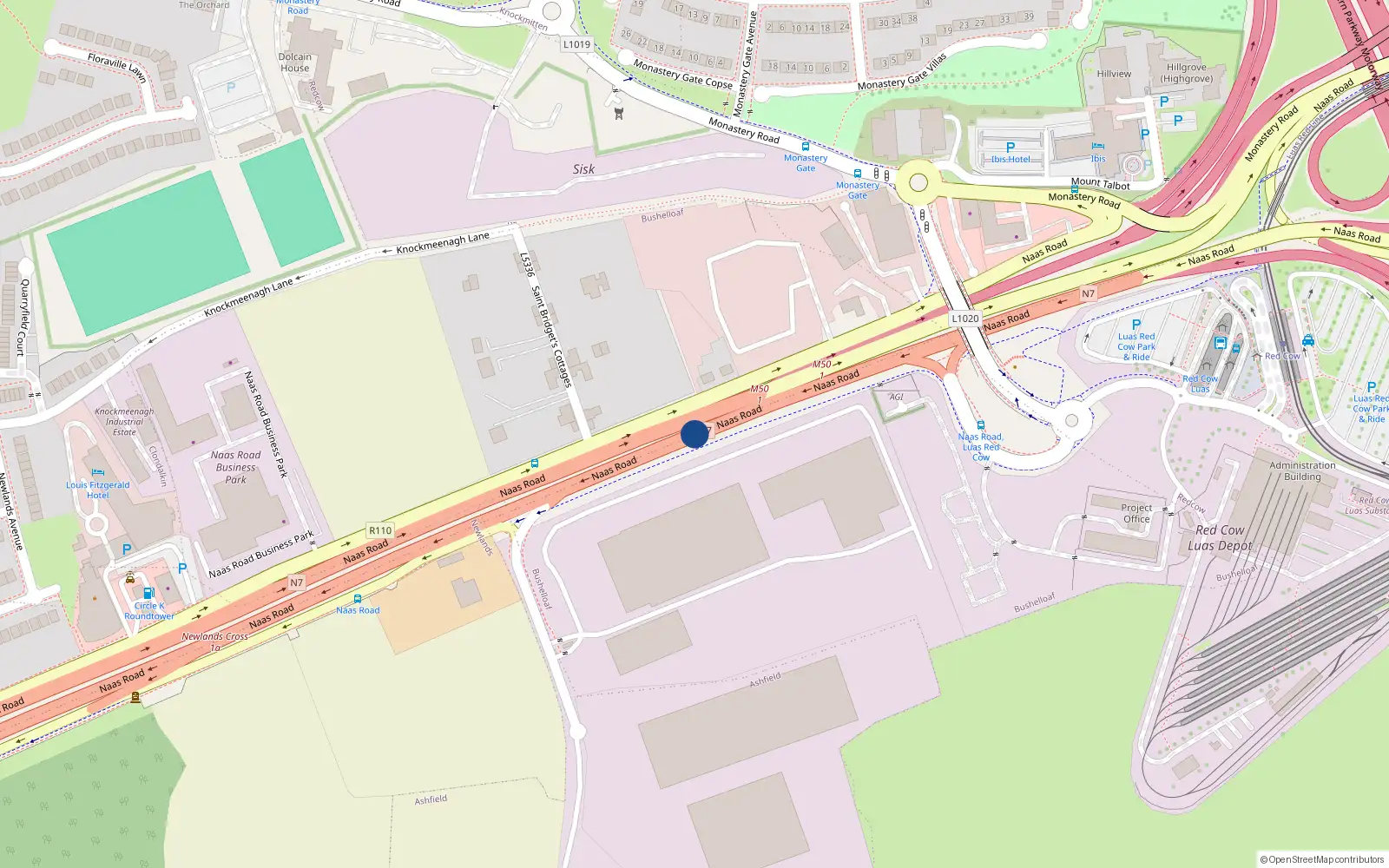 Overhead map showing the location of 3 Bushelloaf, Naas Road, Clondalkin